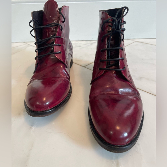MOMA size euro 38 US women’s 7.5 leather red burgundy ankle lace up combat boots - Picture 2 of 7